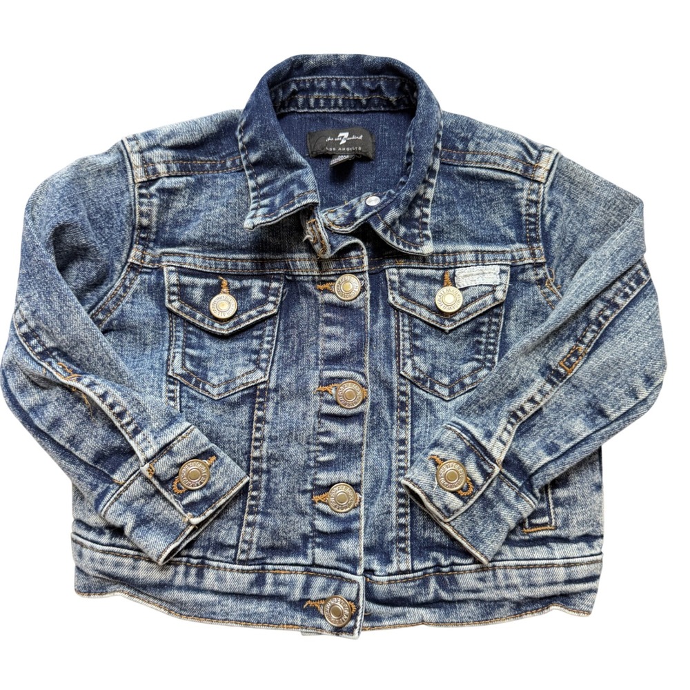 7 For All Mankind Kids Blue Acid Wash Denim Trucker Preppy Jacket 18M